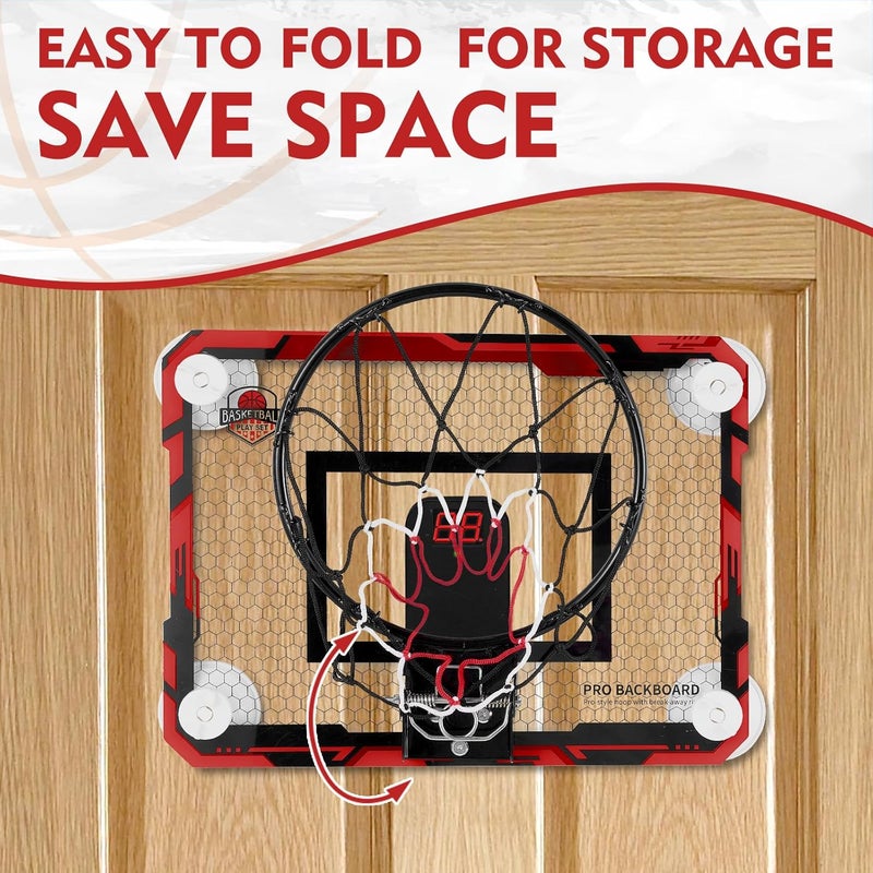 RUNBOW Store Indoor Mini Basketball Hoops Backboard with Powerful Suction Cups,Wall Mounted Door Basketball Hoops,Toys with Balls Gifts for Kids Boys Teens (43x30CM, Blue with Scorer) (Red Scorer) - Image 2